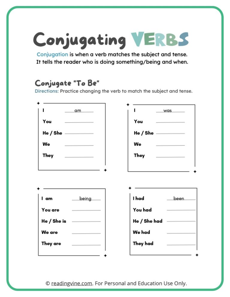 Conjugating Verbs Printable Activity-image - ReadingVine