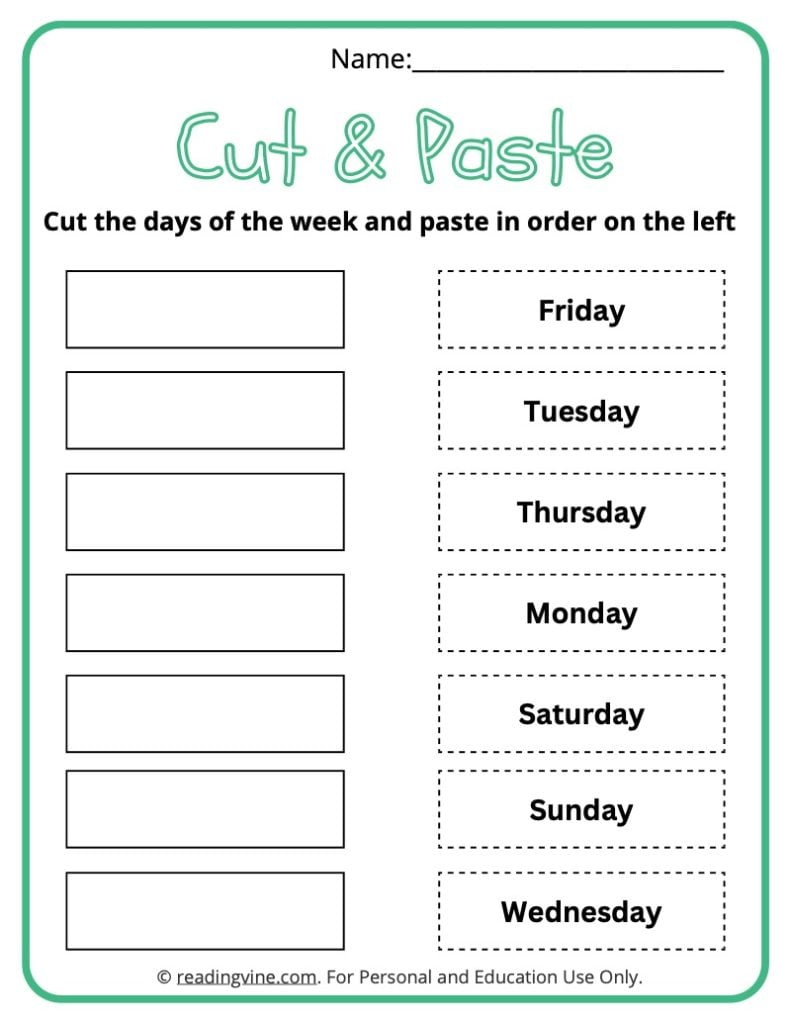 Cut and Paste the Days of the Week