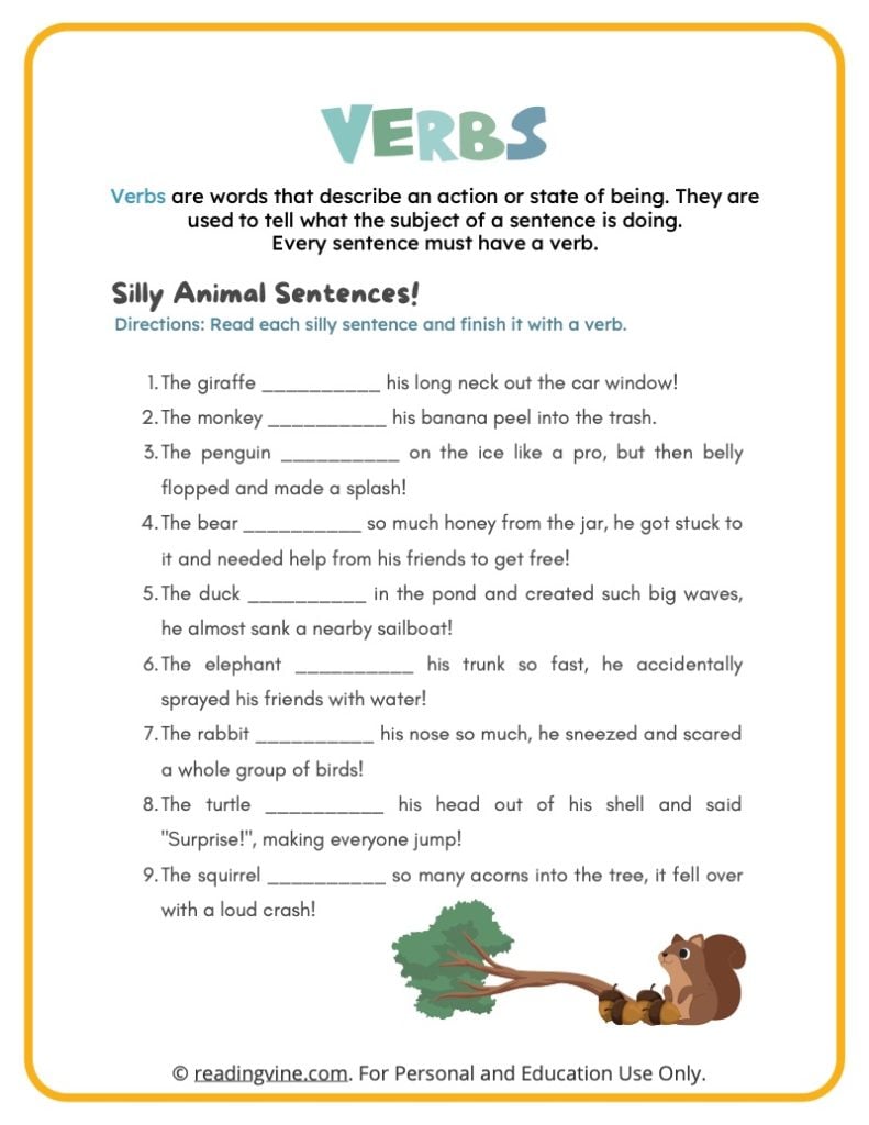 Fill in the Blank With a Verb Activity