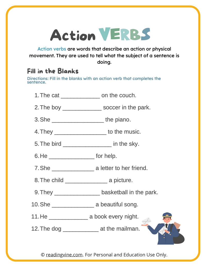 Fill In The Blanks With Action Verbs image ReadingVine