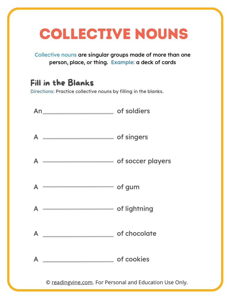 Collective Nouns Worksheets Definition And Examples