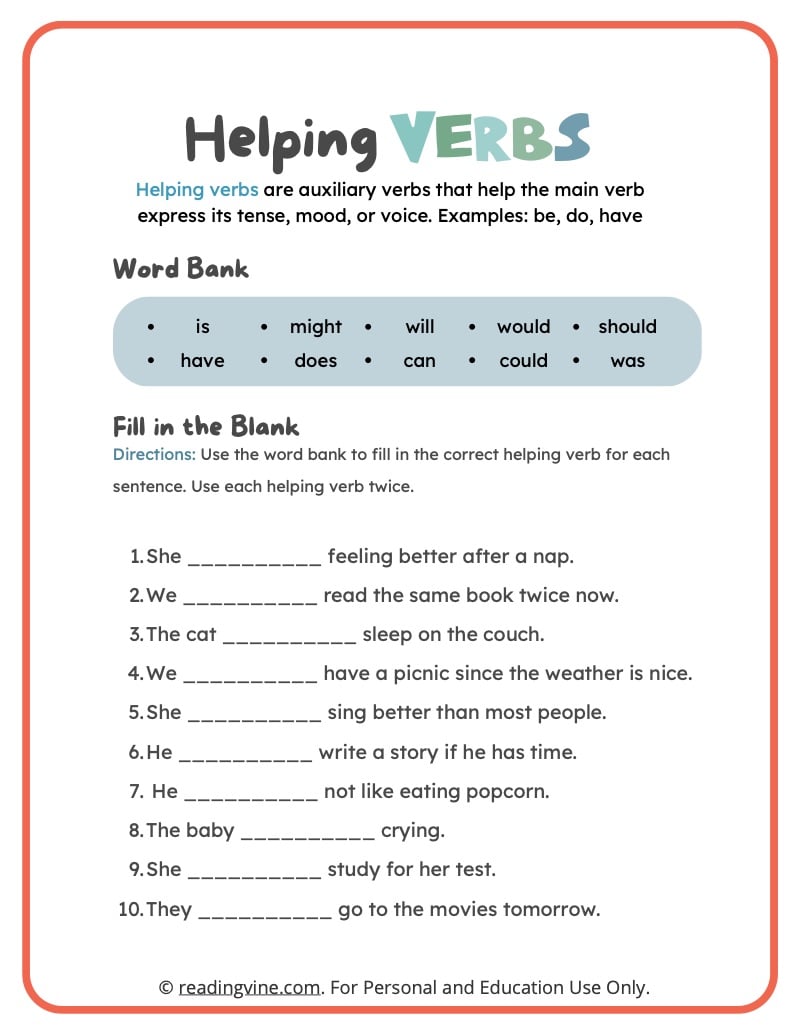 HELPING VERBS/MODALS” - MAY - MIGHT - MUST - SHOULD - (( 6