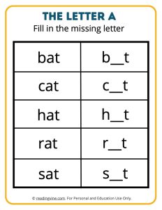 Fill in the Missing Letter A Worksheet