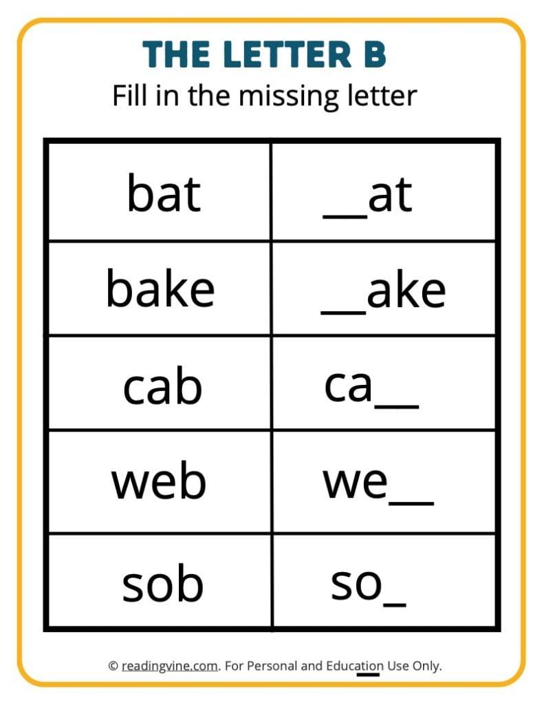 Fill in the Missing Letter B