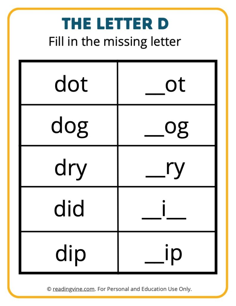 Fill in the Missing D Worksheet