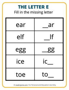 Fill in the Missing E Activity
