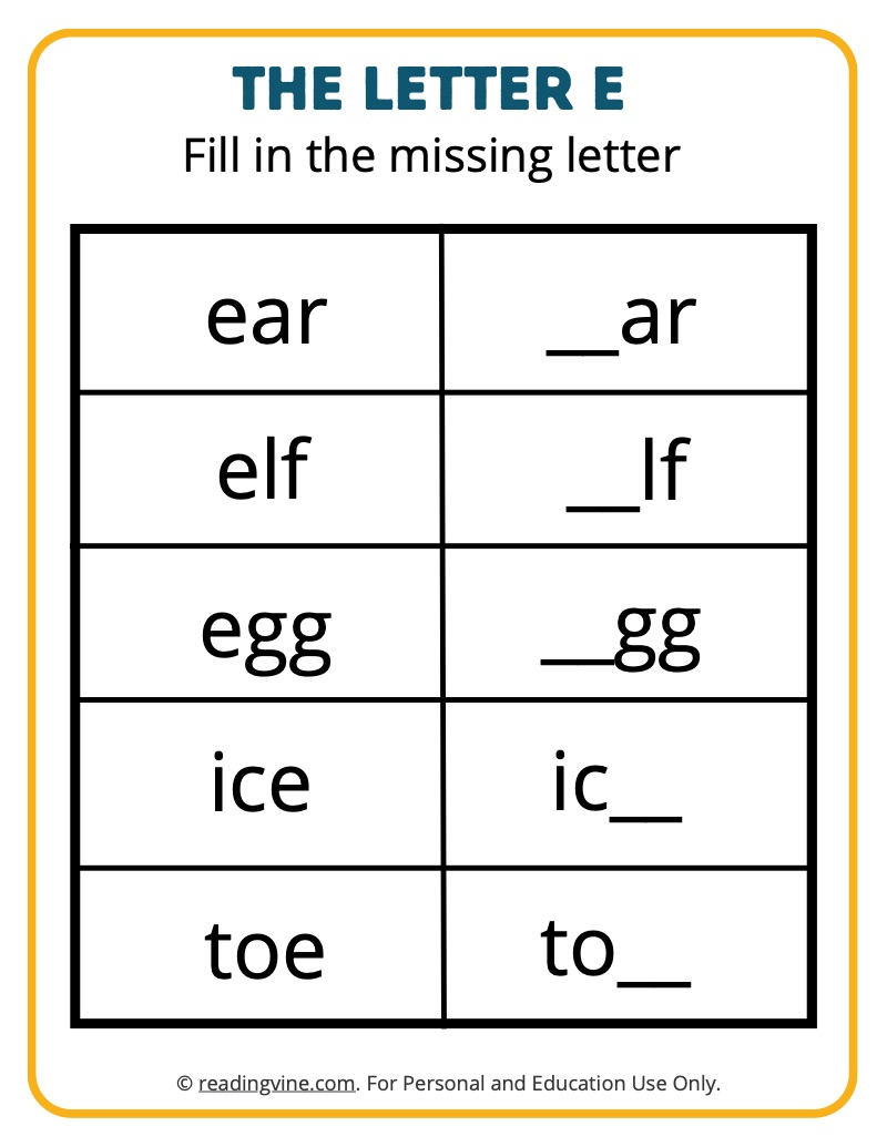 Fill in the Missing E Activity