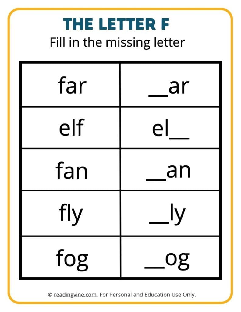 Fill in the Missing F Activity