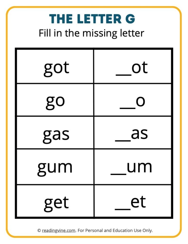Fill in the missing letter G
