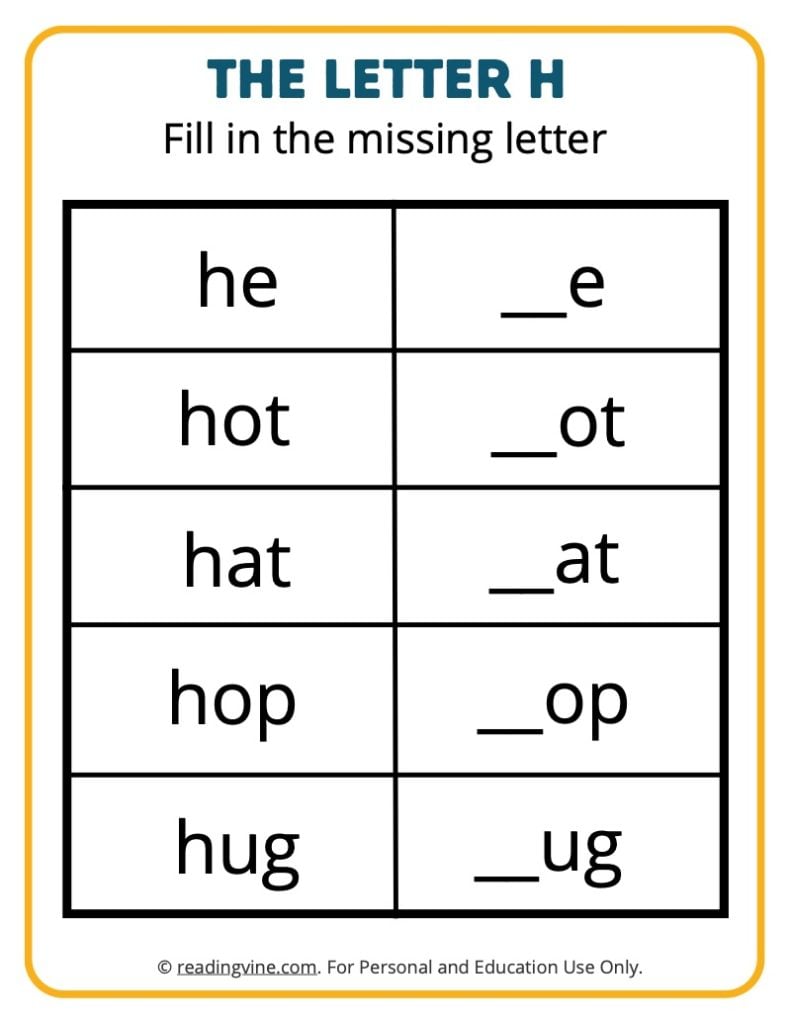 Fill in the Missing Letter H