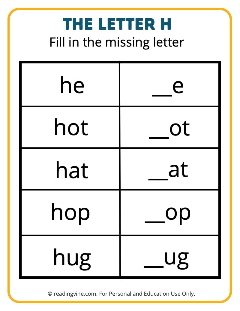 Fill in the Missing H