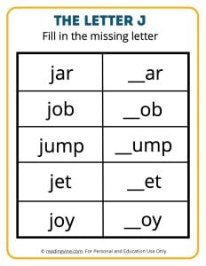 Fill in the Missing Letter J