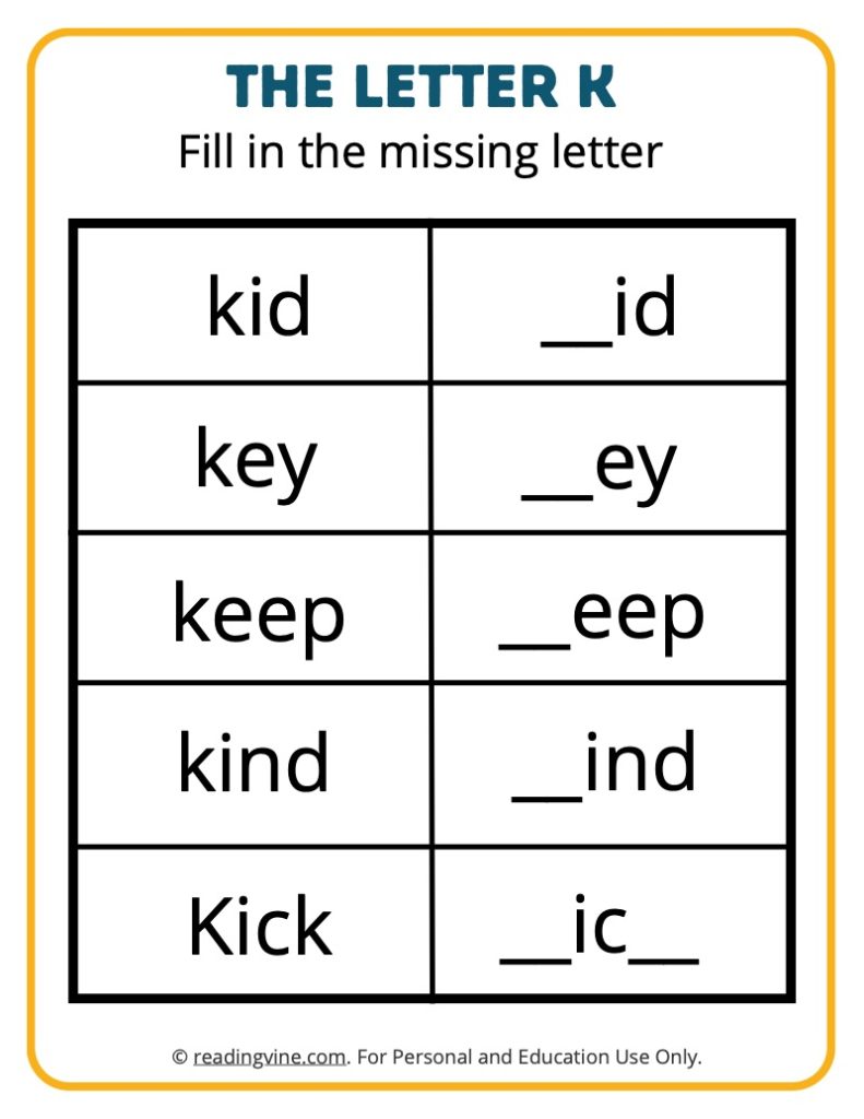 Fill in the Missing K Activity