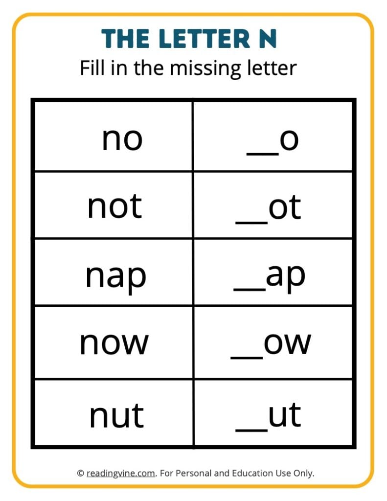 Fill in the Missing N Activity