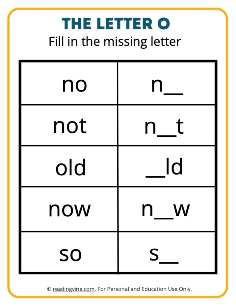 Fill in the Missing Letter O