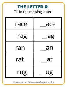 Fill in the Missing Letter R