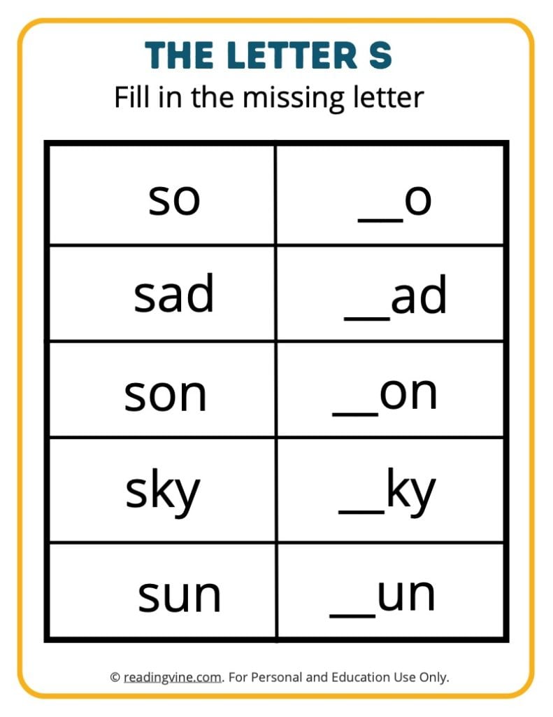 Fill in the Missing Letter S Activity
