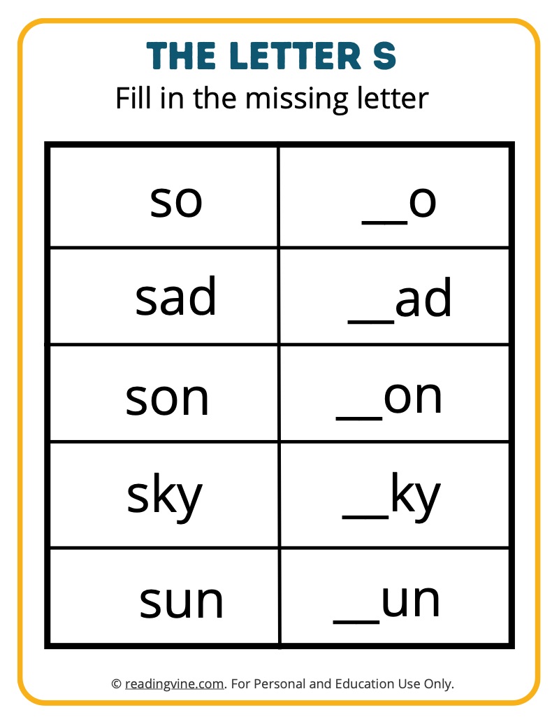 Fill in the Missing Letter S