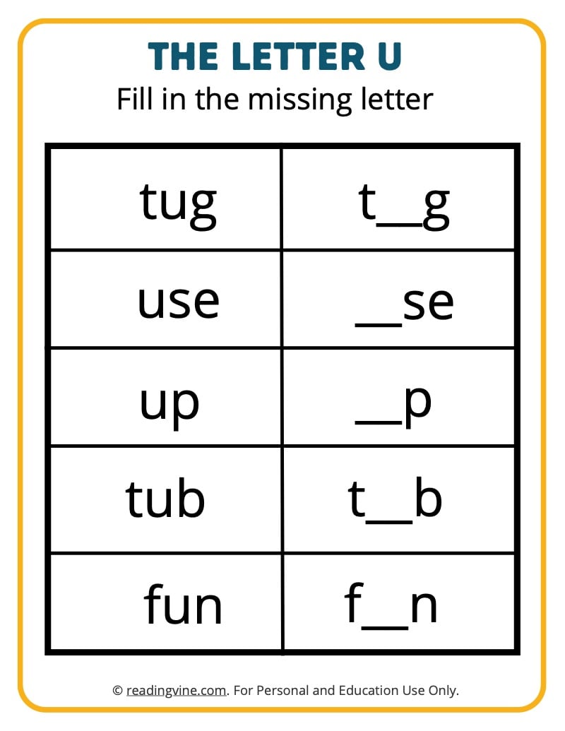 Fill in the Missing Letter U