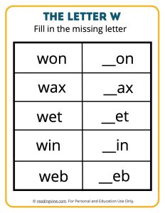 Fill in the Missing Letter W