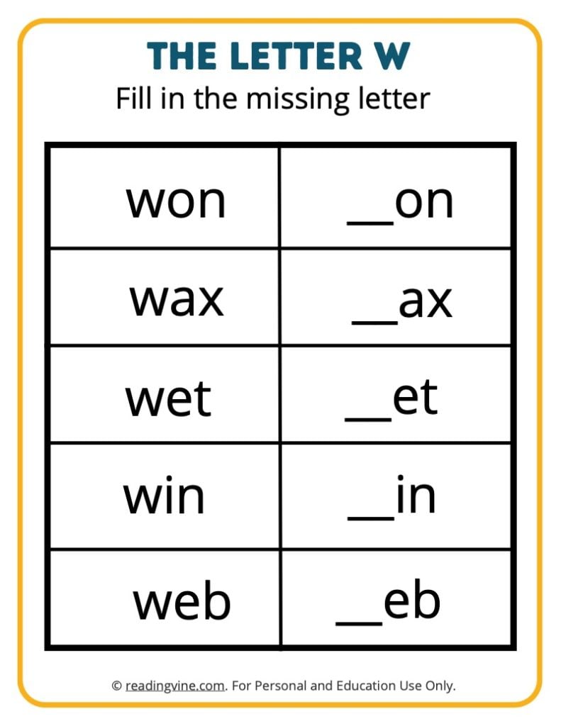 Fill in the Missing Letter W