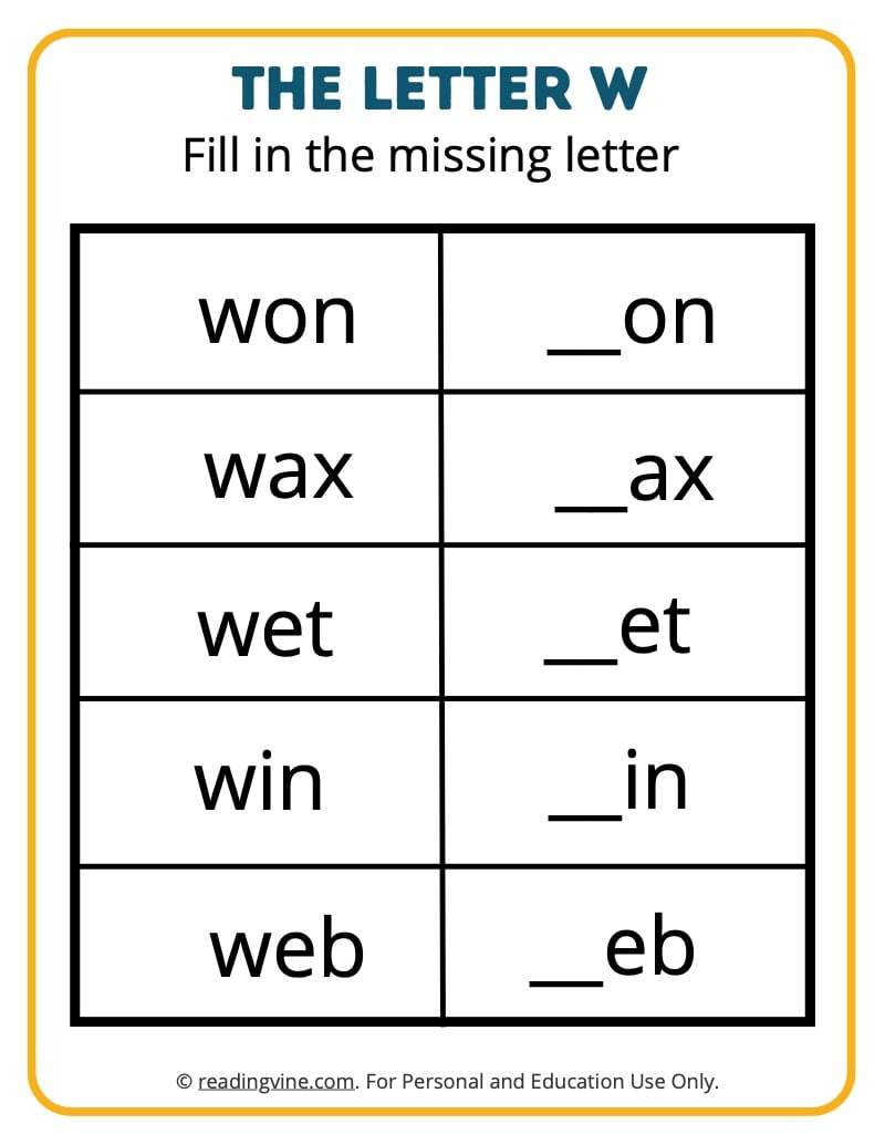 Fill in the Missing Letter W