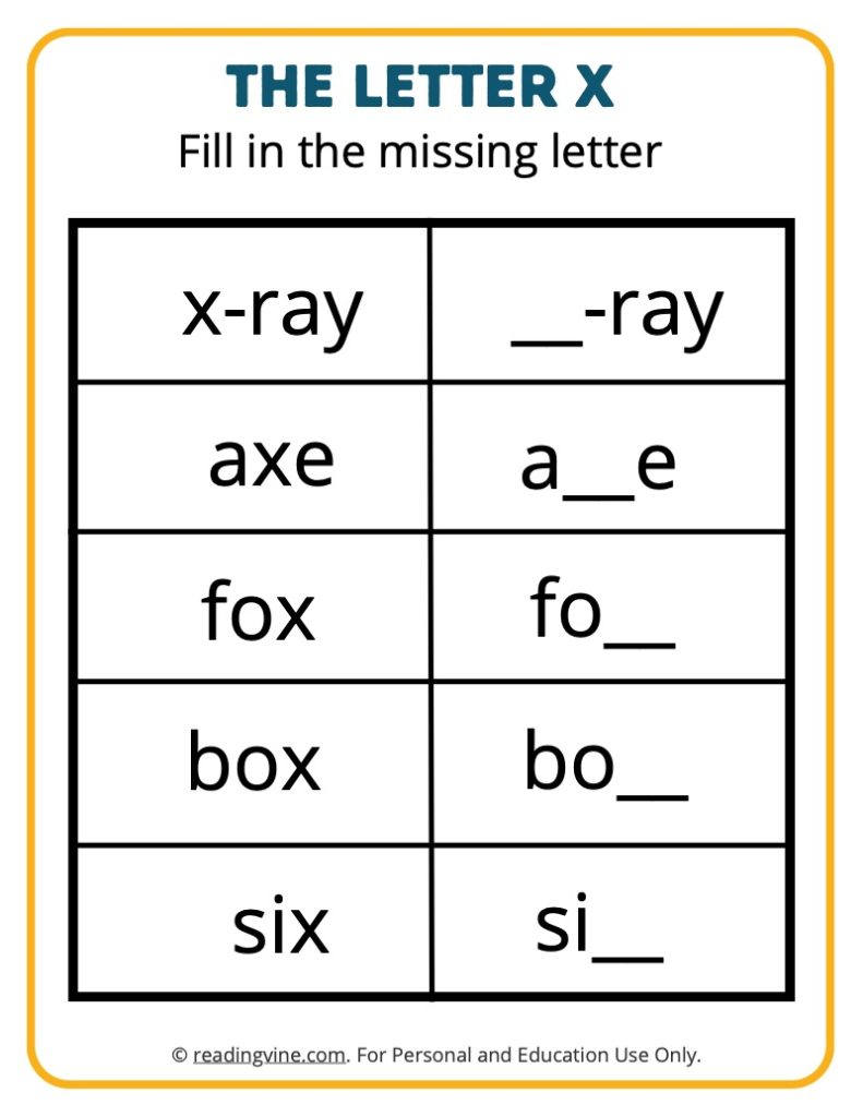 Fill in the Missing Letter X