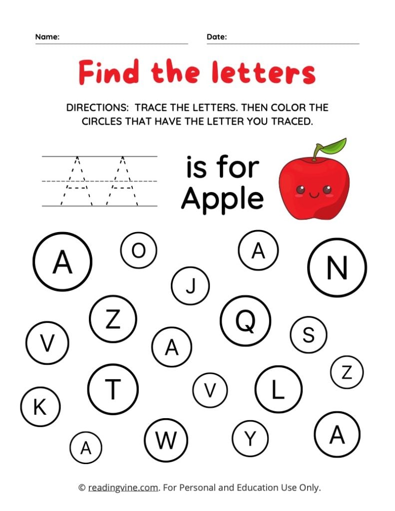 Find and Color the Uppercase Letter A Worksheet