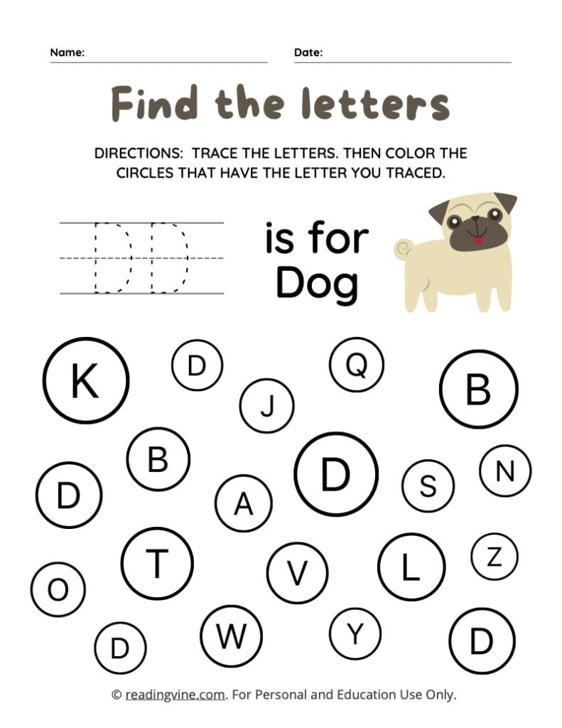 Find and Color the Uppercase Letter D Worksheets