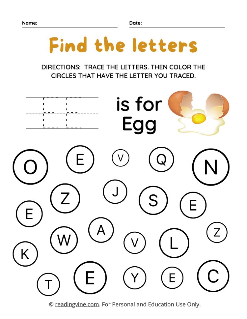 Find and Color the Uppercase Letter E