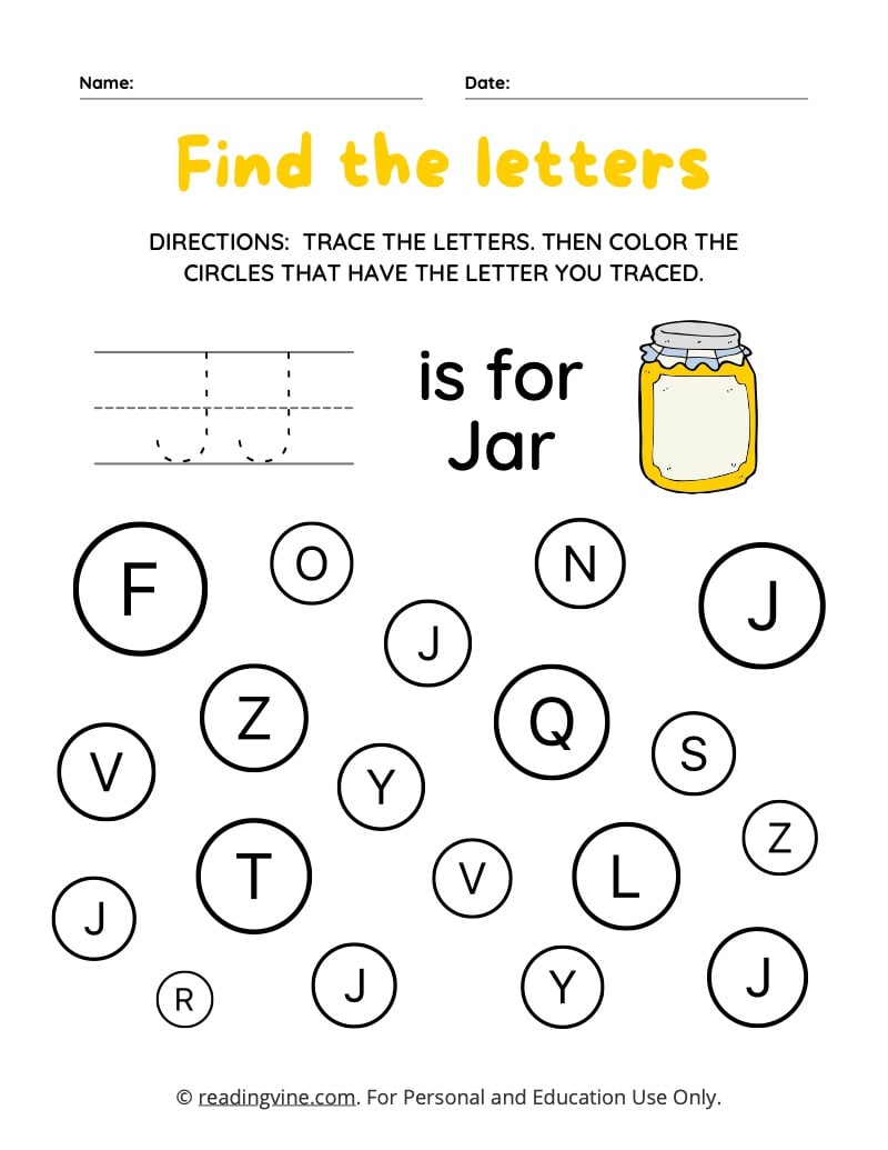 Find and Color the Uppercase Letter J Worksheet