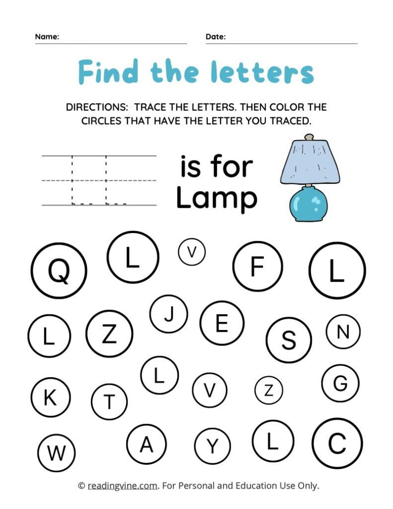 Find and Color the Uppercase Letter L Worksheet