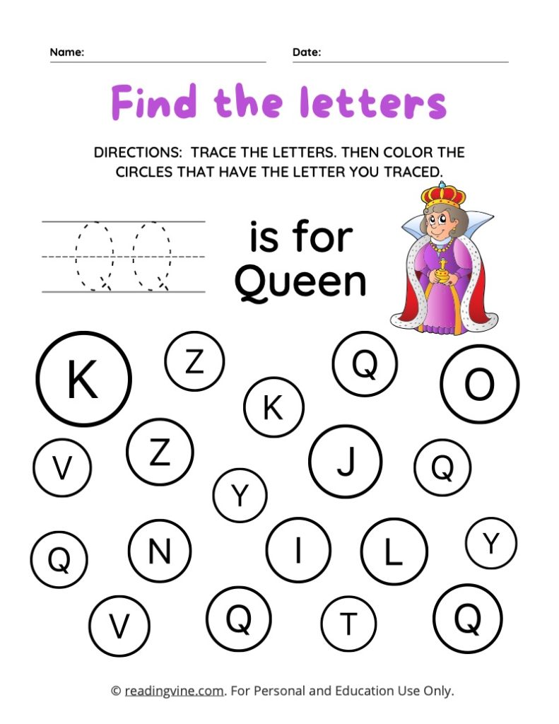 Find and Color the Uppercase Letter Q Worksheet
