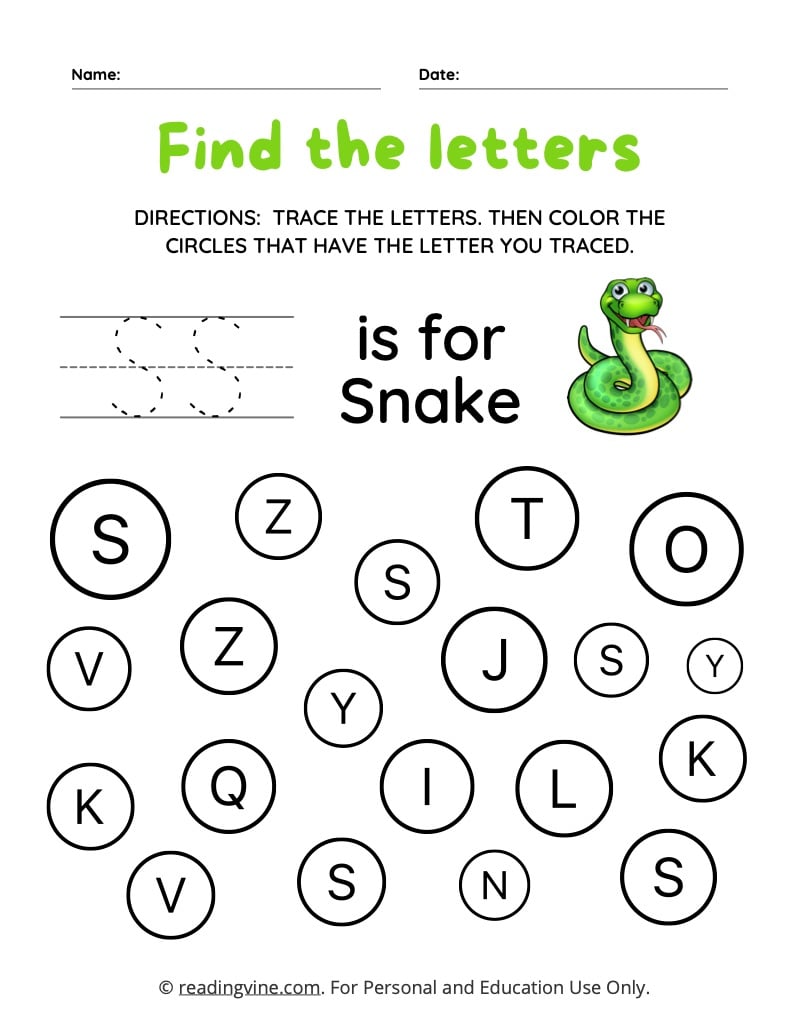Find and Color the Uppercase Letter S