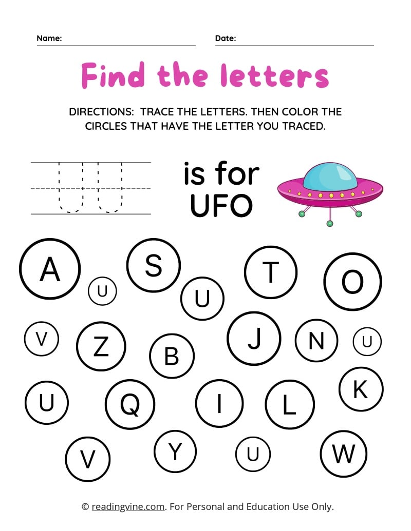 Find and Color the Uppercase Letter U