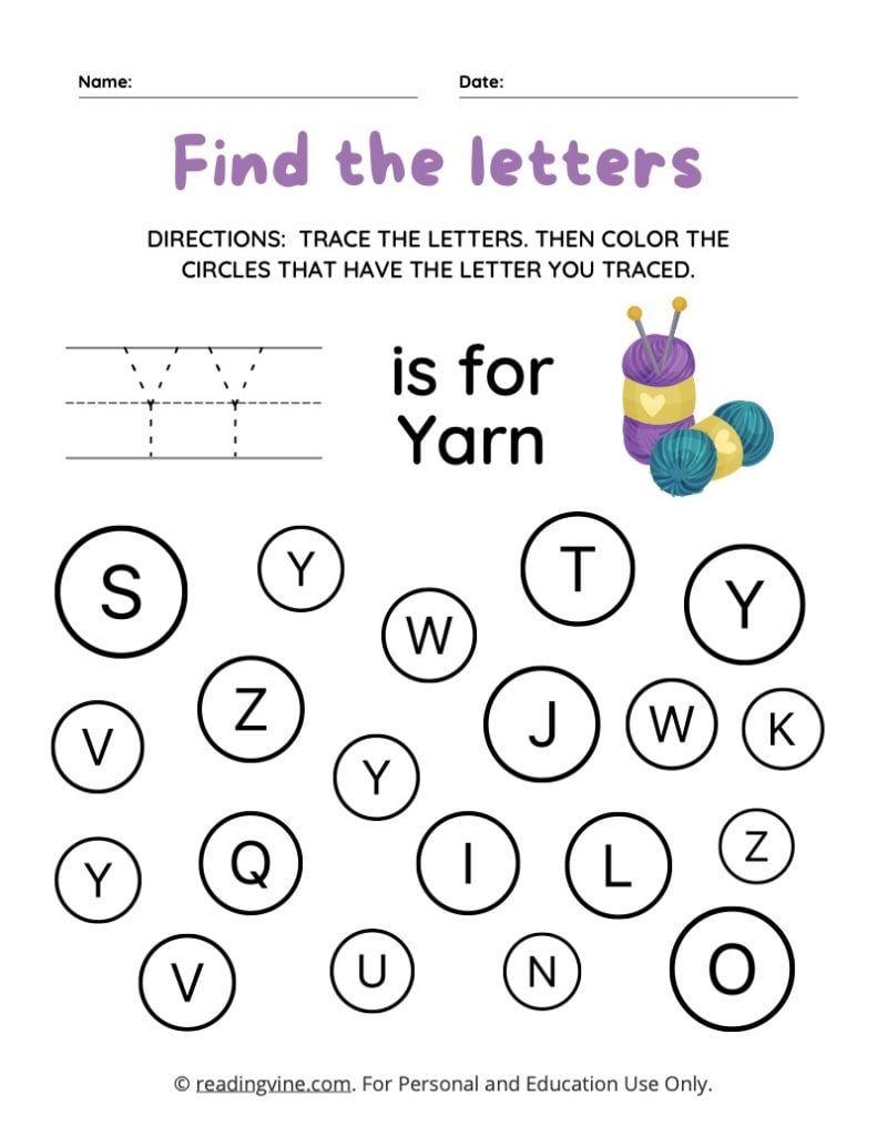 Find and Color the Uppercase Letter Y