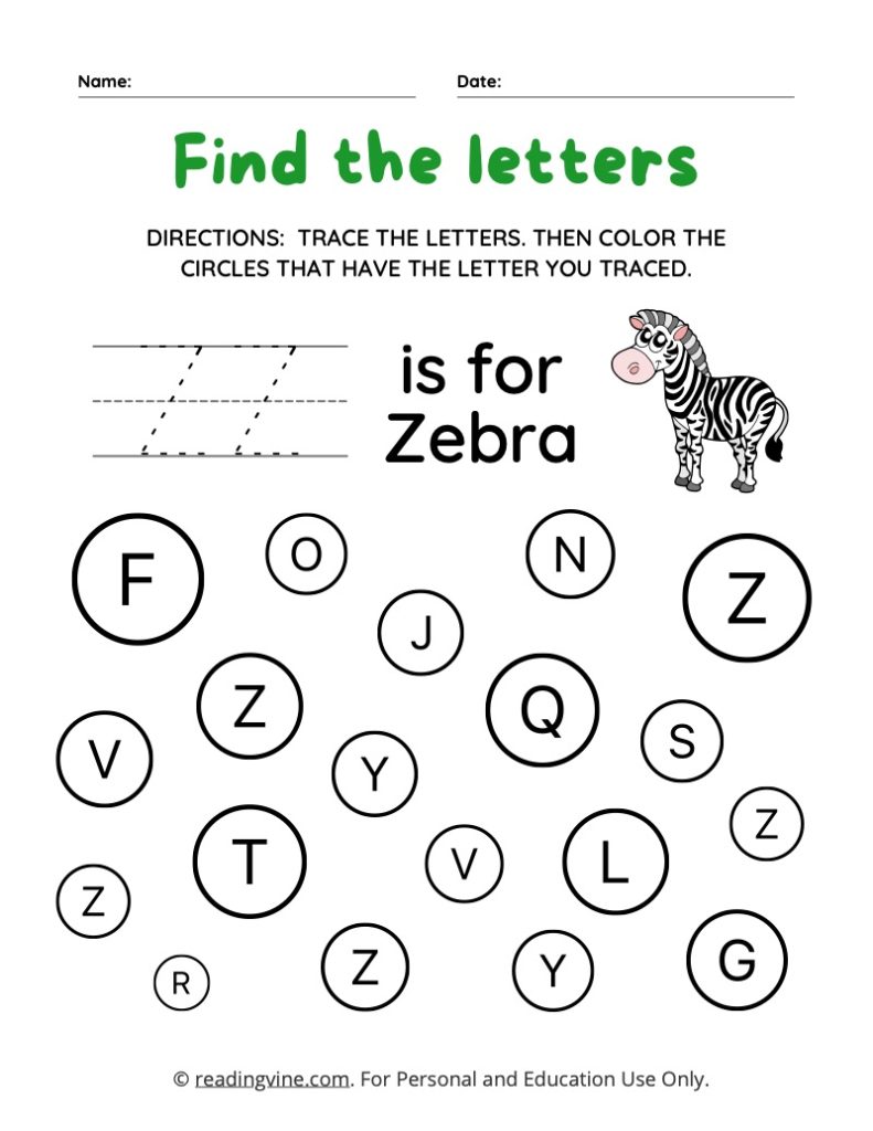 Find and Color the Uppercase Letter Z