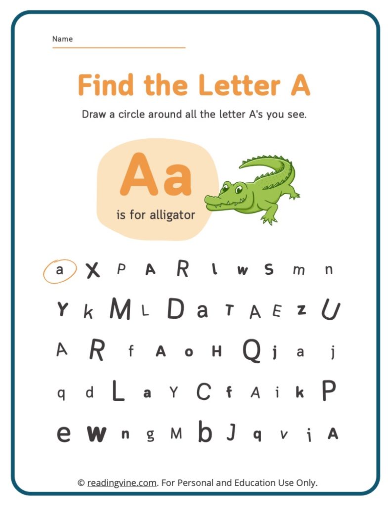 Find and circle the upper and lowercase A