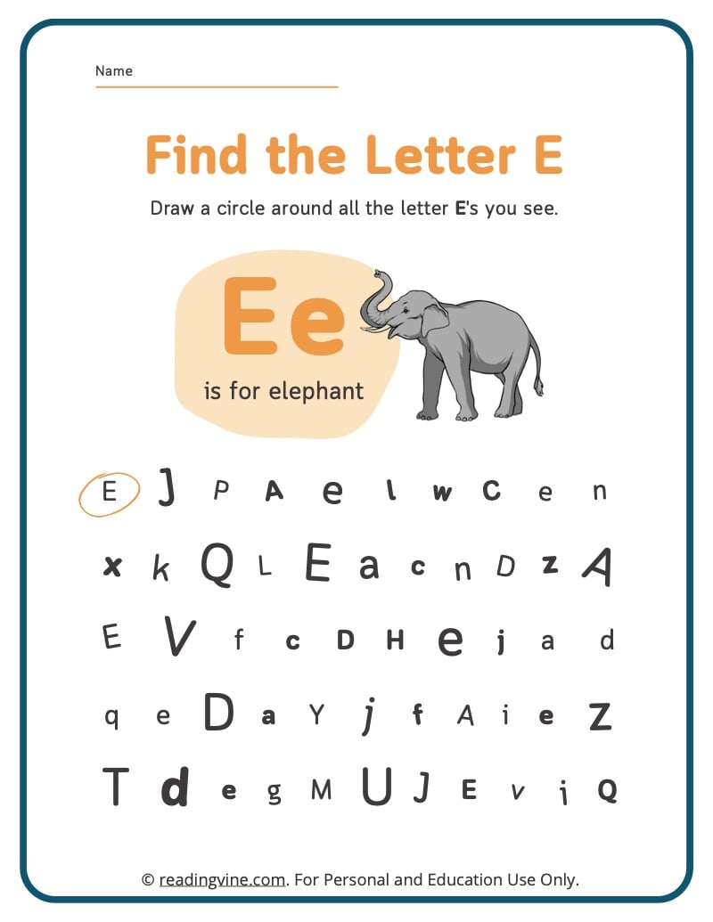 Find the Letter E Worksheet