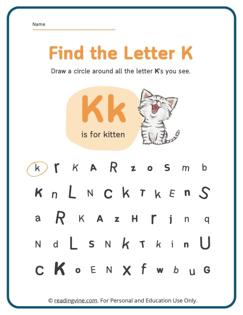 Find the Letter K Worksheet