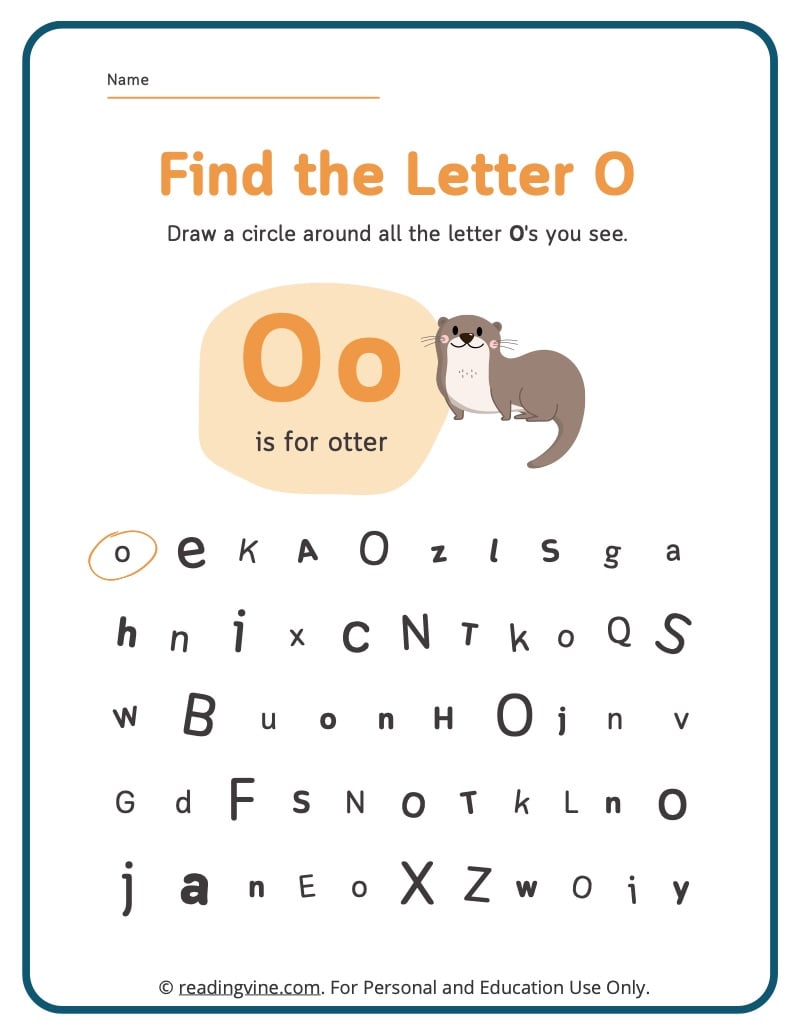 Find the Letter O Worksheet-image - ReadingVine