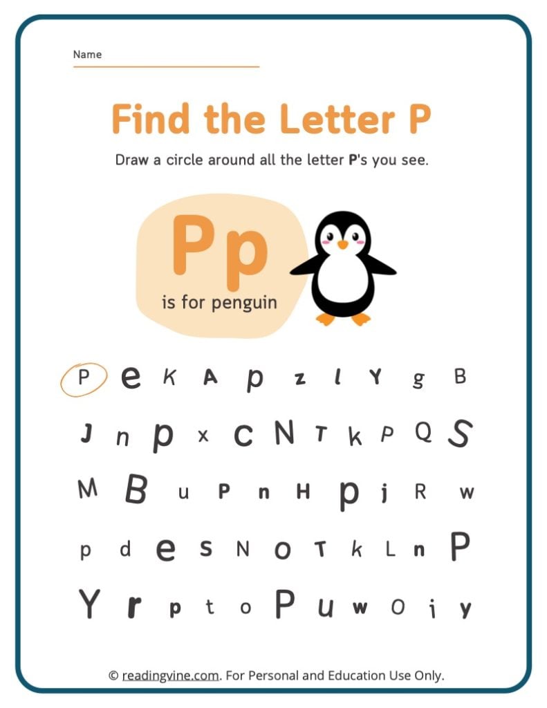 Find the Letter P Worksheet