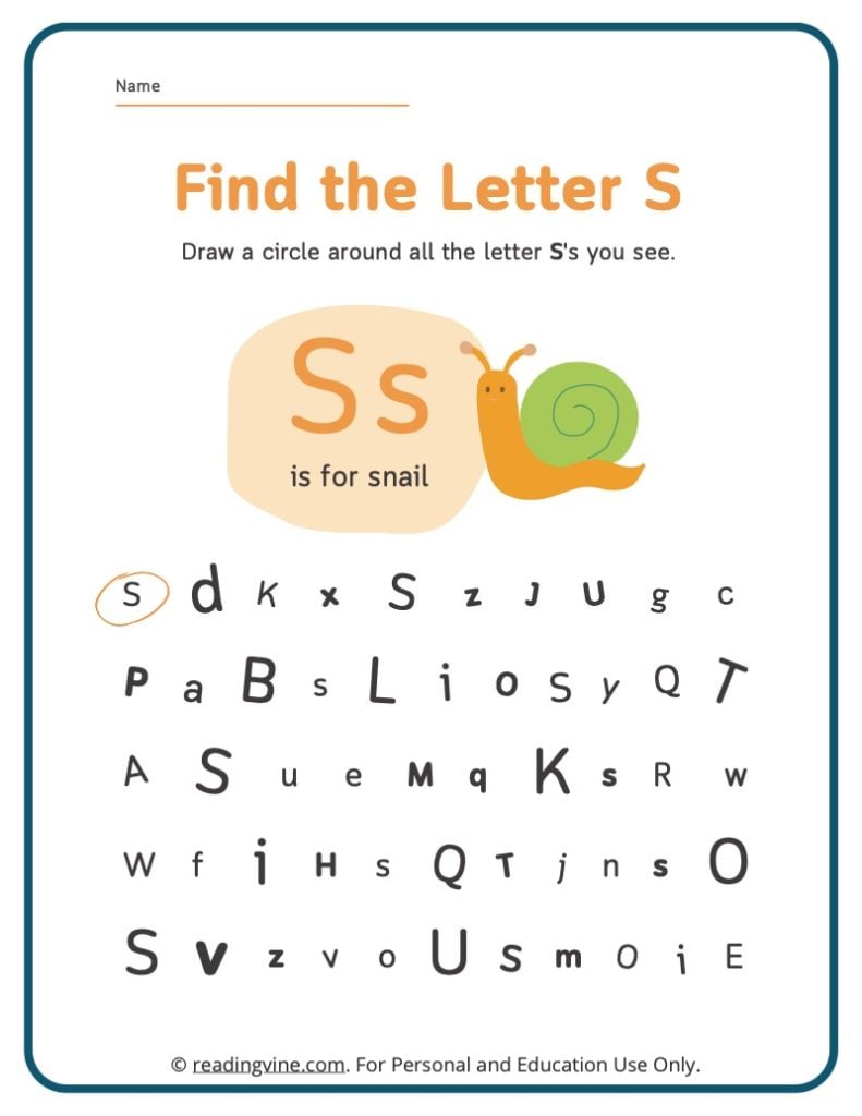 Find the Letter S Worksheet