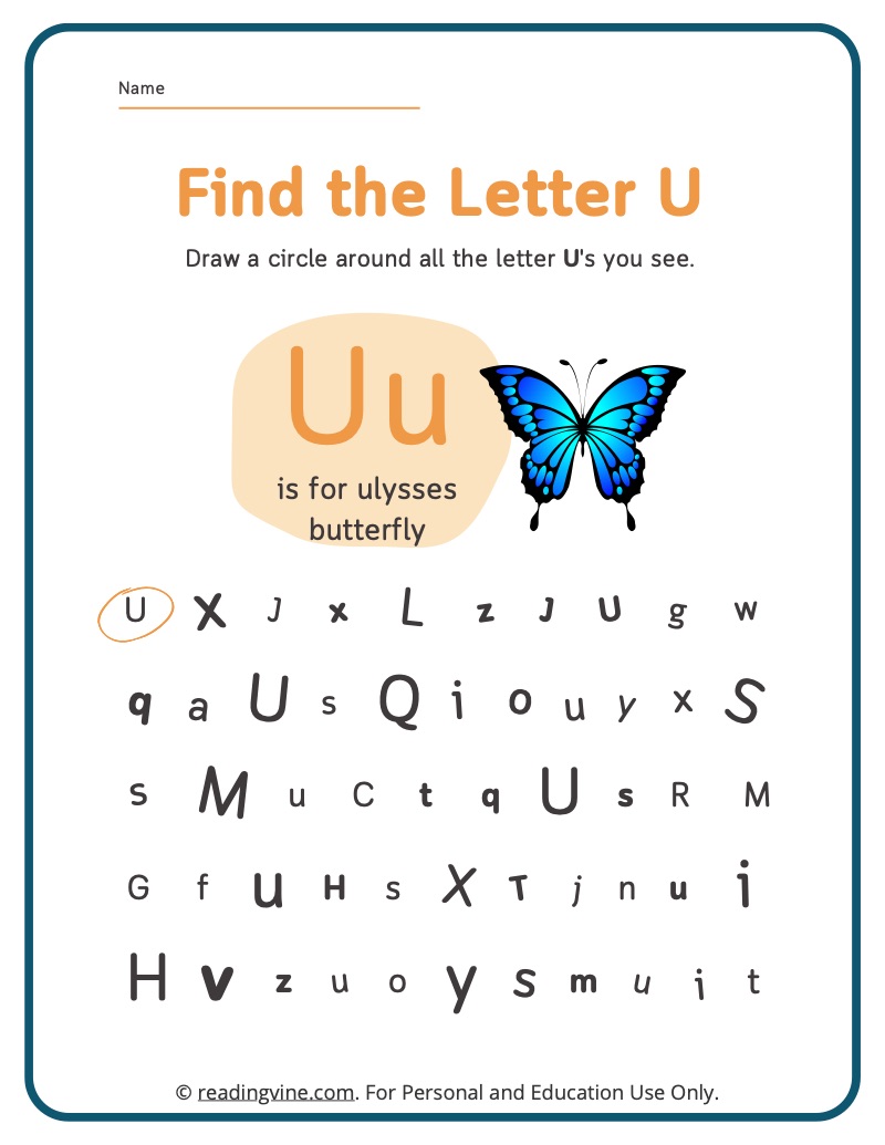 Find the Letter U Worksheet