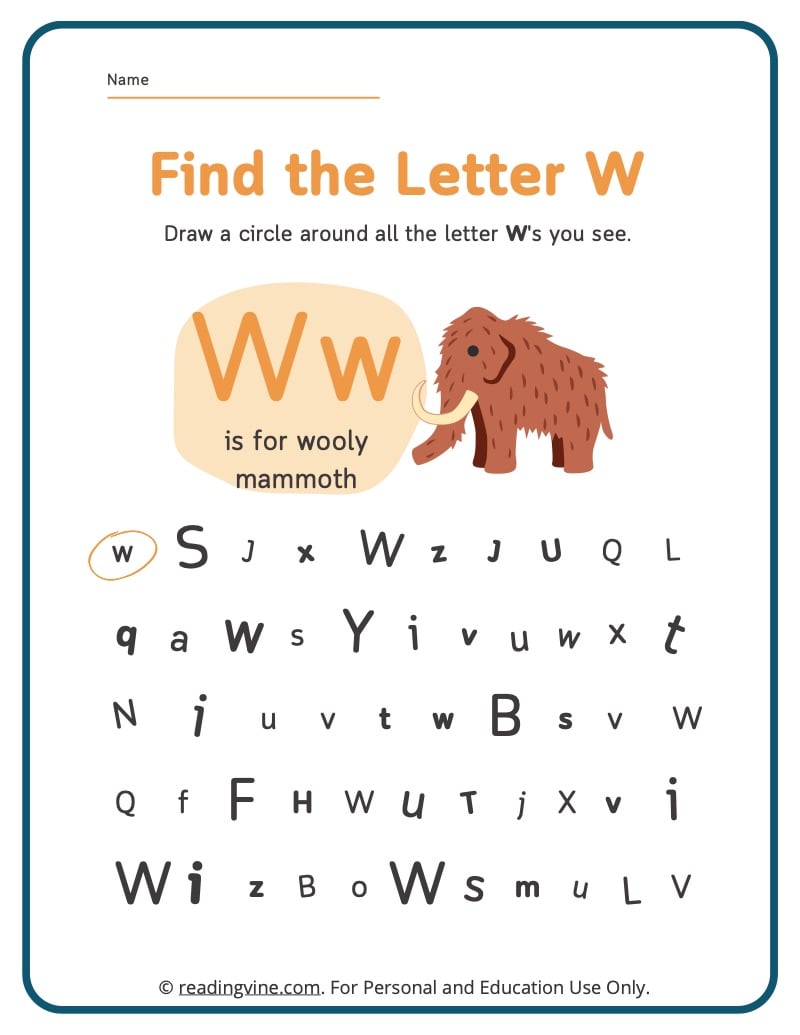 Find the Letter W Worksheet
