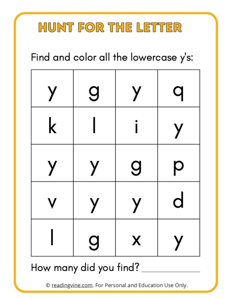 Hunt for the Lowercase Letter Y