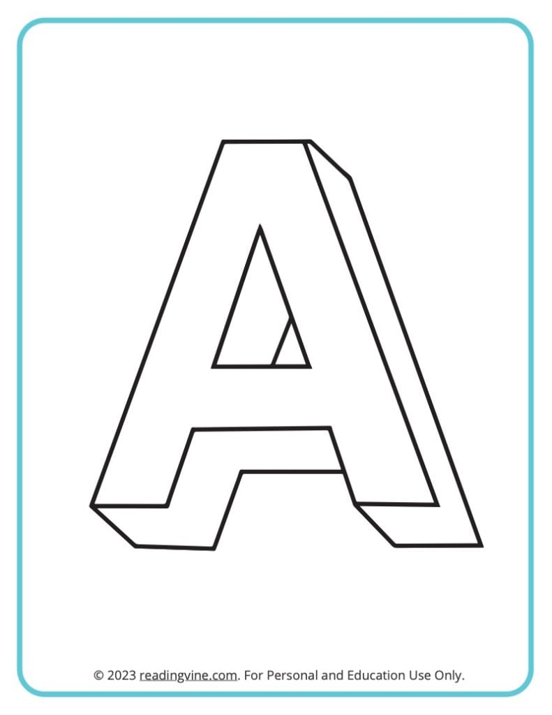 3D Letter A Coloring Page