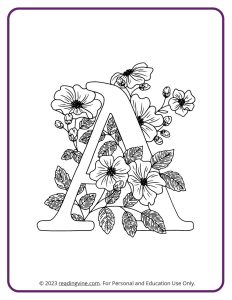 Floral Design Letter A Coloring Page