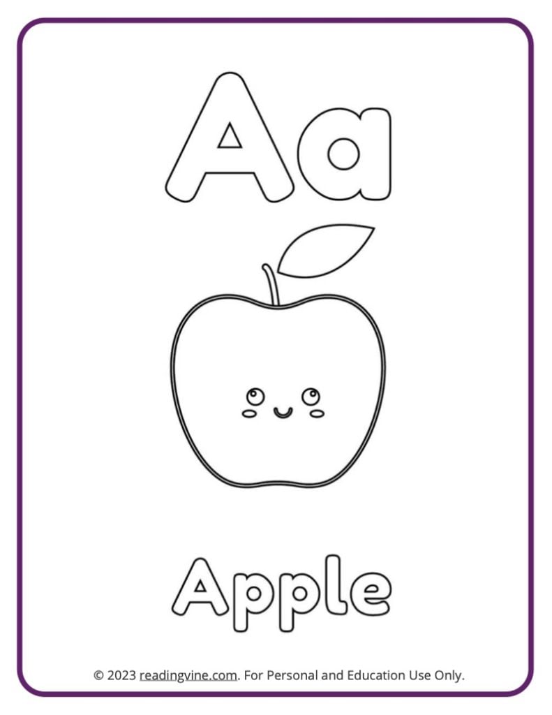 Letter A Coloring Sheet - Fruits and Veggies