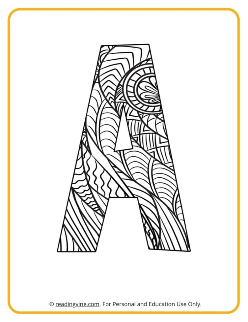 Letter A Coloring Sheet - Patterned Letter